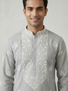 Mint Linen Thread Embroidered Kurta Set for Festive Wear