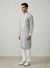Mint Linen Thread Embroidered Kurta Set for Festive Wear