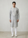 Mint Linen Thread Embroidered Kurta Set for Festive Wear