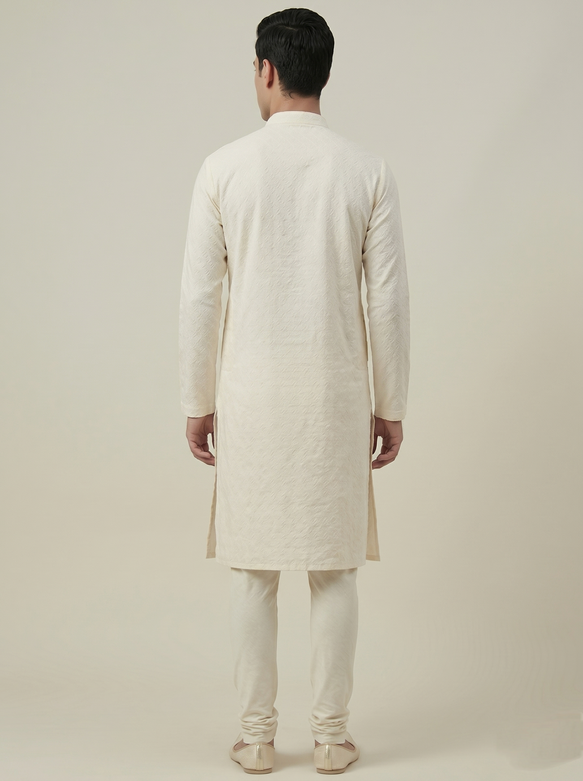 Cream Art Silk Jaquard Kurta Set Festive Wear