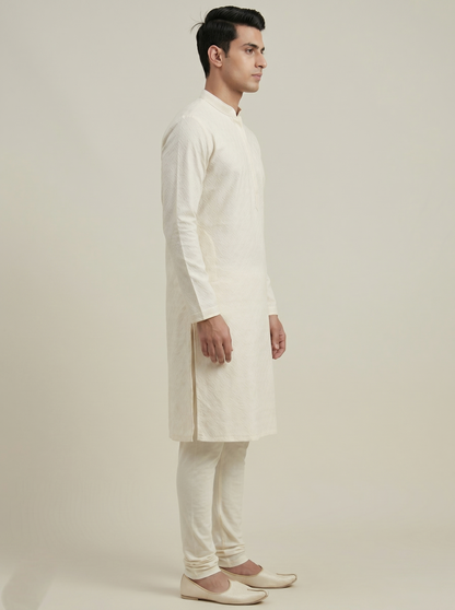 Cream Art Silk Jaquard Kurta Set Festive Wear