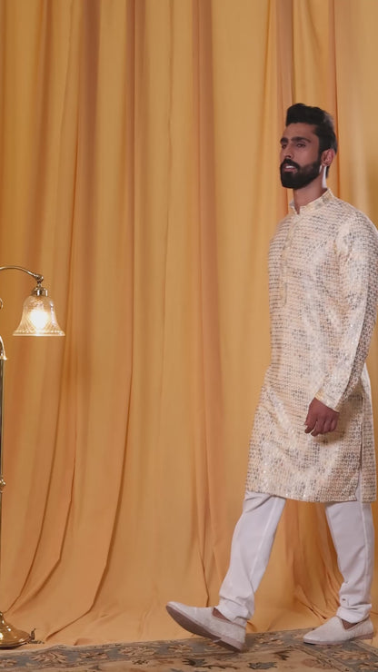 Beige Georgette Embroidered Kurta Pyjama