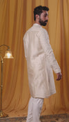 Beige Matka Silk Embroidered Kurta Pyjama