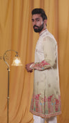 Beige Tusser Embroidered Kurta Pyjama