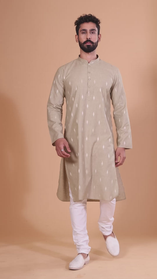 Pista Green Pure Cotton Self Jaquard Kurta Pyjama
