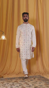 Off White Muslin Mirror and Embroidered Kurta Pyjama
