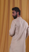Beige Matka Silk Embroidered Kurta Pyjama