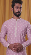 Onion Pink Muslin Allover Embroidered Kurta Pyjama