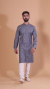 Gray Pure Cotton Self Jaquard Kurta Pyjama