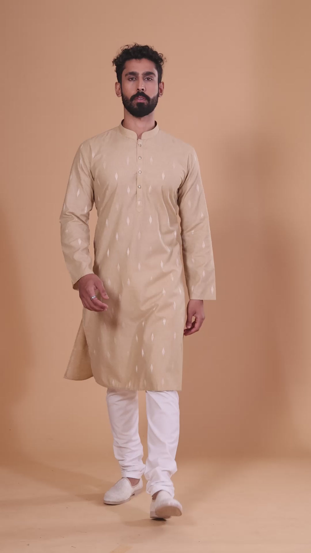 Fawn Pure Cotton Self Jaquard Kurta Pyjama